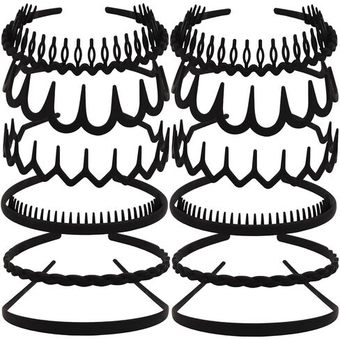 TOBATOBA 12Pcs Black Headbands for Women with Teeth Plastic Head Bands for Women's Hair Non Slip Comb Skinny Zig Zag Headbands Fashion Hair Accessories for Women Men Teen Girls in Kuwait