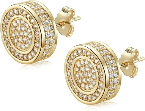 14k مطلية بالذهب دائرة مستديرة رجالي مطعمة مكعب أقراط مرصعة بحجر الزركون الهيب هوب مثلج خارج دفع الظهر تشيكوسلوفاكيا وأقراط للرجال in Kuwait