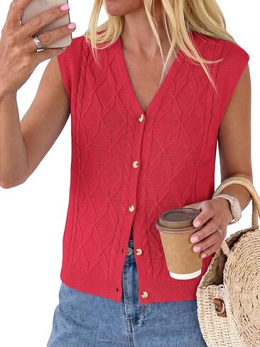 BTFBM Sweater Vest Women V Neck Cap Sleeve Button Down Knit Tops Spring Summer 2026 Loose Lightweight Cardigan Vests in Saudi Arabia