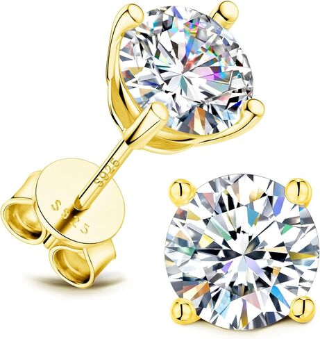 Moissanite Stud Earrings for Women Men, 18K White Gold Plated Solid GRA 925 Sterling Silver Earring Hypoallergenic Dainty Flat Back Stud Diamond Earrings, 0.6-4CT D Color VVS1 Clarity, Wedding Jewelry in Saudi Arabia