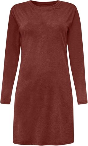 Dresses for Women Casual Long Sleeve Crewneck Spring Cozy Loose Fit Dress Solid Color Fashion Fall Comfy Outfits in Saudi Arabia