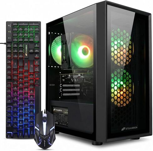كمبيوتر سطح المكتب للألعاب STGAubron، Radeon RX 550 4G GDDR5، Intel i7 Xeon E5 3.0 جيجا هرتز، 16 جيجا رام، 512 جيجا SSD، 600 ميجا واي فاي، BT 5.0، مروحة RGB x 3، لوحة مفاتيح وماوس ولوحة ماوس RGB، W10H64 in Saudi Arabia