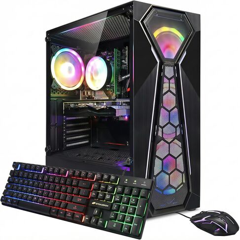 كمبيوتر سطح المكتب للألعاب STGAubron، Radeon RX 550 4G GDDR5، Intel i7 Xeon E5 3.0 جيجا هرتز، 16 جيجا رام، 512 جيجا SSD، 600 ميجا واي فاي، BT 5.0، مروحة RGB x 3، لوحة مفاتيح وماوس ولوحة ماوس RGB، W10H64 in Kuwait
