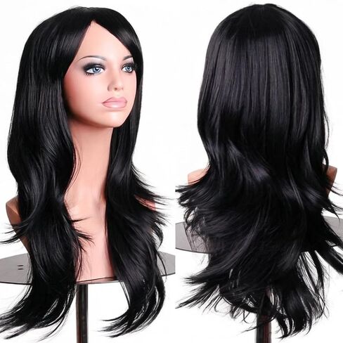 Long Blonde Mix Brown Curly Wavy Wigs with Bangs for Women Synthetic Hair for Cosplay Halloween Costume Party,22inch in Saudi Arabia