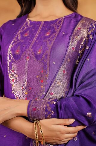 مجموعة كورتا نسائية من مزيج الحرير والخردل من قماش الجاكار الاحتفالي من Janasya Indian in Saudi Arabia