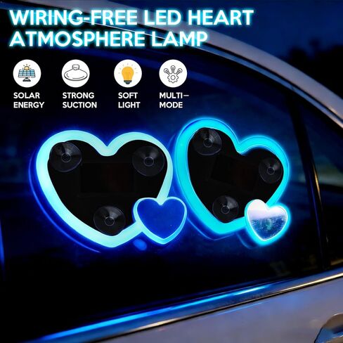 زينة عيد الحب قطعتان من أضواء القلب الشمسية للسيارة - تشغيل/إيقاف تلقائي في الليل، لا حاجة إلى أسلاك، هدية رومانسية مقاومة للماء لها/لها، ديكور لوحة القيادة للزجاج الأمامي (وردي) in Kuwait