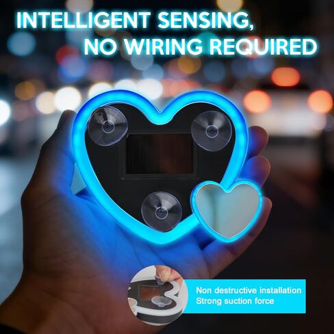 زينة عيد الحب قطعتان من أضواء القلب الشمسية للسيارة - تشغيل/إيقاف تلقائي في الليل، لا حاجة إلى أسلاك، هدية رومانسية مقاومة للماء لها/لها، ديكور لوحة القيادة للزجاج الأمامي (وردي) in Kuwait