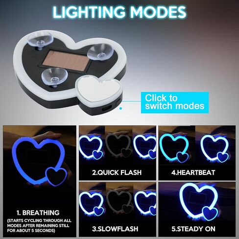 زينة عيد الحب قطعتان من أضواء القلب الشمسية للسيارة - تشغيل/إيقاف تلقائي في الليل، لا حاجة إلى أسلاك، هدية رومانسية مقاومة للماء لها/لها، ديكور لوحة القيادة للزجاج الأمامي (وردي) in Kuwait