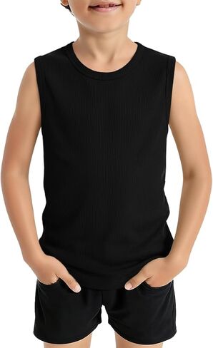 ZDC Tank Tops for Boys - 2026 Casual Sleeveless Crewneck Athletic Workout Tees Basic Solid Undershirts 5-14 Years in Saudi Arabia