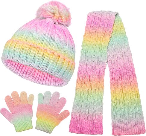 Winter Beanie Hat Scarf Gloves Set for Boys Girls, Kids Toddlers Knitting Neck Warm Hat Cap Scarf Gloves Age 2-10 in Saudi Arabia