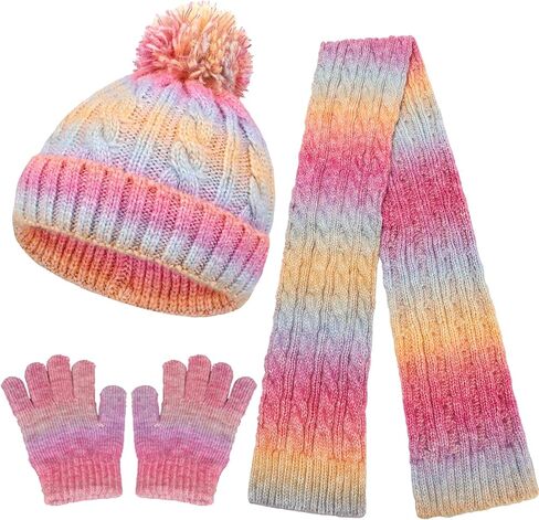 Winter Beanie Hat Scarf Gloves Set for Boys Girls, Kids Toddlers Knitting Neck Warm Hat Cap Scarf Gloves Age 2-10 in Saudi Arabia
