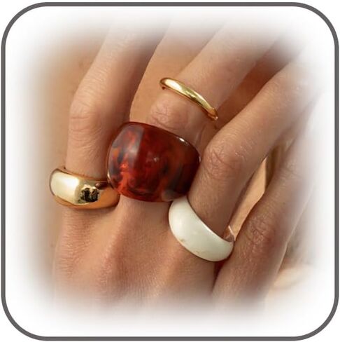 Vintage Statement Brown Resin Dome Chunky Gold Rings Stack for Women Trendy Funky Thick Huggie Open Knuckles Ring Set Non Tarnish Party Jewelry Gift in Saudi Arabia
