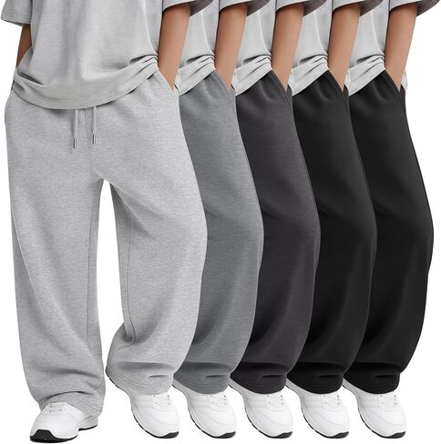 5 Pack Boys Thin Sweatpants Casual Athletic Pants with Drawstring 5-14 Years Open Hem Jogger Pants with Pockets in Saudi Arabia