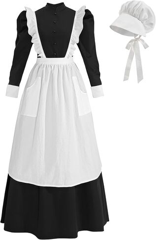 CR ROLECOS Pioneer Dress Women Colonial Costume Prairie Amish Outfit Maid Dresses with Bonnet Apron in Saudi Arabia
