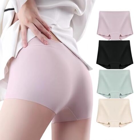 Women’s Ice Silk Seamless Cotton Boxers Panties No Show Breathable Stretchy Comfort Yoga Boyshorts Underwear 4 Pack in Saudi Arabia