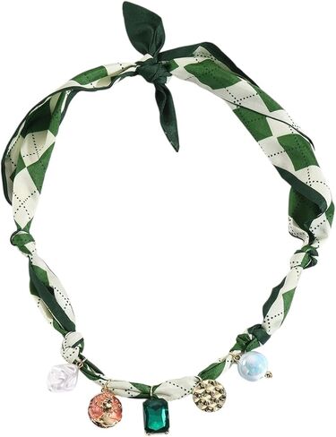 Scarf Bandana Necklace with Charm Colorful Silk Flower Crystal Heart Pearl Choker Necklace Fabric Statement Jewelry in Saudi Arabia