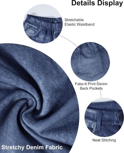 جينز واسع الساق للنساء عصري تيري يبدو مثل الدينيم عالي الخصر قابل للتمدد فضفاض فضفاض من قماش الدنيم مع جيوب in Saudi Arabia