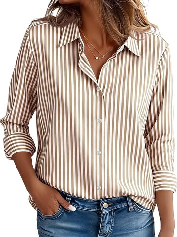 CBOO Women's Stain-Resistant Shirts Wrinkle Free & Non Iron Long Sleeve Button Down Blouse Office Tops in Saudi Arabia