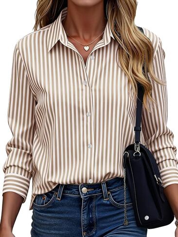 CBOO Women's Stain-Resistant Shirts Wrinkle Free & Non Iron Long Sleeve Button Down Blouse Office Tops in Saudi Arabia