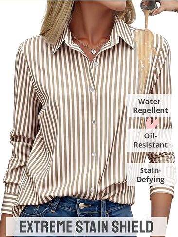 CBOO Women's Stain-Resistant Shirts Wrinkle Free & Non Iron Long Sleeve Button Down Blouse Office Tops in Saudi Arabia