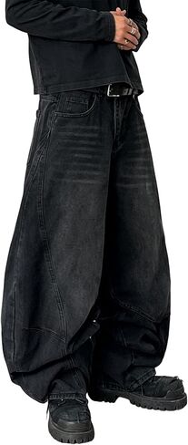 Mens Baggy Jeans Mid Waist Washed Denim Pants Irregular Sutures Trousers Wide Leg Jeans with Pockets in Saudi Arabia