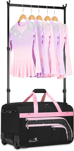 Dance Bag with Garment Rack - 28" Rolling Dance Competition Duffle Bag with Rack | Wheeled Dance Suitcase - Multiple Pockets for Dancers Cheerleader Athlete Travelers Livestreamer Cosplayer in Saudi Arabia