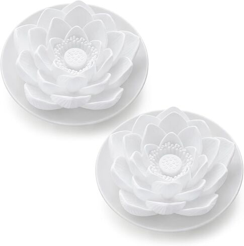 2 Pack Plaster Lotus Flower Essential Oil Passive Diffuser with Tray, Reedless Aromatherapy Home Fragrance Diffuser for Desk Decorative, Living Room, Spa Office(Wooden Base,Lotus,White) in Saudi Arabia