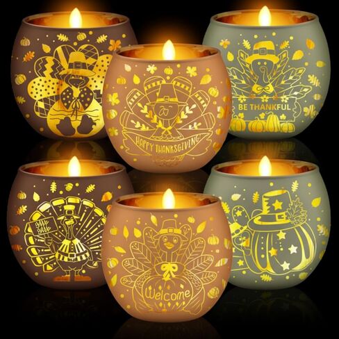 6 Pcs Easter Tealight Candle Holders Bunny Egg Flameless Glass Votive Holders Happy Easter Votive Candle Decor with 6 Laser Engraving Patterns for Spring Home Table Centerpiece in Saudi Arabia