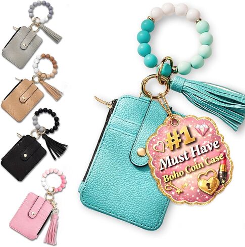 KASAK Wristlet Wallet for Women Small Black Wallets with Keychain Boho Beaded Tassel Wallet for Credit Card Wristlet Purse in Saudi Arabia