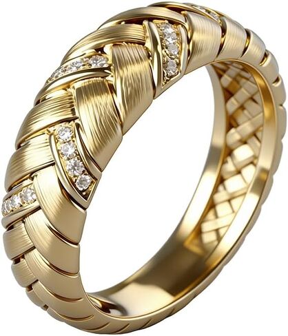 14K Gold Plated 7MM Wide Band Croissant Dome Ring Twisted Braided Gold Plated Ring Chunky Signet Ring for Women Size 9# in Saudi Arabia