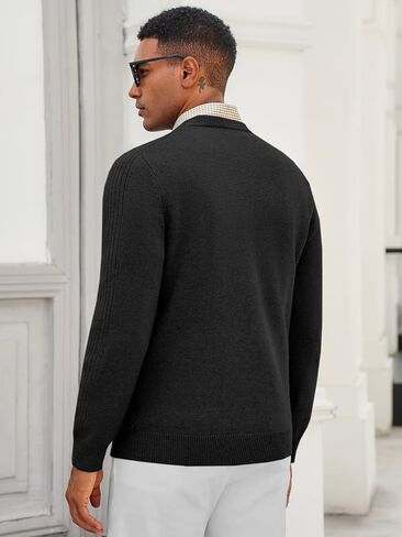Runcati Mens Crewneck Sweater Slim Fit Casual Knit Lightweight Ribbed Pullover Fall Winter Textured Dress Sweaters in Saudi Arabia