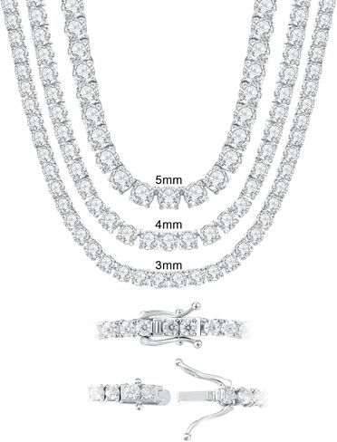 Moissanite Tennis Necklaces for Women 18k White Gold Men Necklaces 925 Sterling Silver Necklaces for Women Gifts 3-5mm Moissanite, Womens Necklaces Size 14-22 Inch in Saudi Arabia