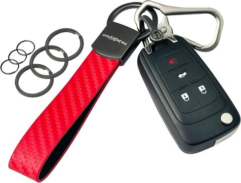 Leather Car Keychain with Key Chain Clip, 6 Key Rings D Ring, Carbon Fiber Strap Key Fob Keychain for Men Women in Saudi Arabia