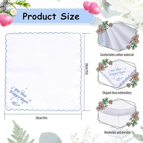 6 Pcs Embroidery Happy Tears Handkerchief 11in Cotton Napkin Wedding Handkerchief Blue Wedding Gift for Bride in Saudi Arabia