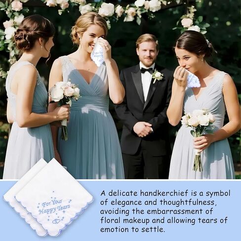 6 Pcs Embroidery Happy Tears Handkerchief 11in Cotton Napkin Wedding Handkerchief Blue Wedding Gift for Bride in Saudi Arabia