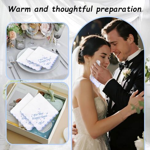 6 Pcs Embroidery Happy Tears Handkerchief 11in Cotton Napkin Wedding Handkerchief Blue Wedding Gift for Bride in Saudi Arabia