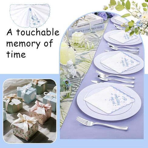 6 Pcs Embroidery Happy Tears Handkerchief 11in Cotton Napkin Wedding Handkerchief Blue Wedding Gift for Bride in Saudi Arabia
