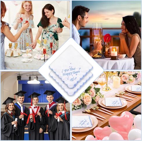 6 Pcs Embroidery Happy Tears Handkerchief 11in Cotton Napkin Wedding Handkerchief Blue Wedding Gift for Bride in Saudi Arabia