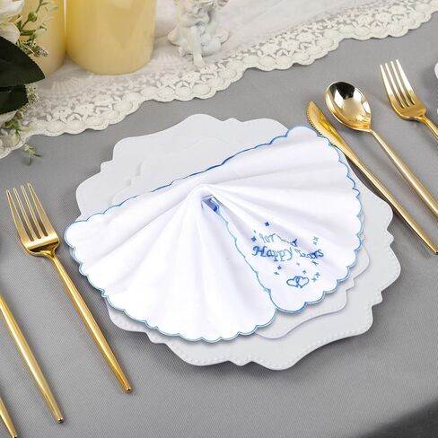 6 Pcs Embroidery Happy Tears Handkerchief 11in Cotton Napkin Wedding Handkerchief Blue Wedding Gift for Bride in Saudi Arabia