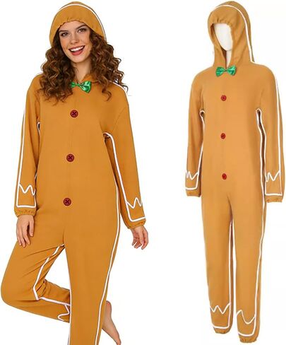 زي رجل الزنجبيل للبالغين للجنسين عيد الميلاد رجل الزنجبيل مقنع قطعة واحدة بذلة لملابس حفلات عيد الميلاد in Kuwait