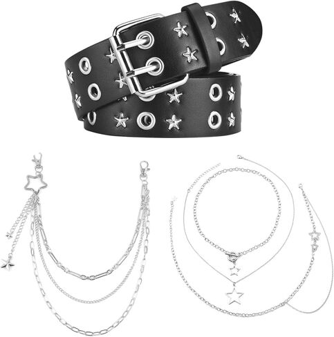 2Pcs Black Y2k Star Punk Belt,Studded Punk Rock Grunge EMO Goth Belt for Women,Hip Hop Y2k Accessories in Kuwait