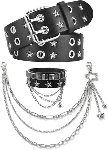 2Pcs Black Y2k Star Punk Belt,Studded Punk Rock Grunge EMO Goth Belt for Women,Hip Hop Y2k Accessories in Kuwait