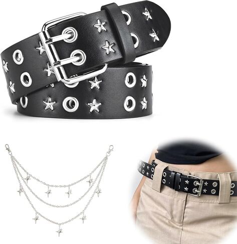 2Pcs Black Y2k Star Punk Belt,Studded Punk Rock Grunge EMO Goth Belt for Women,Hip Hop Y2k Accessories in Kuwait