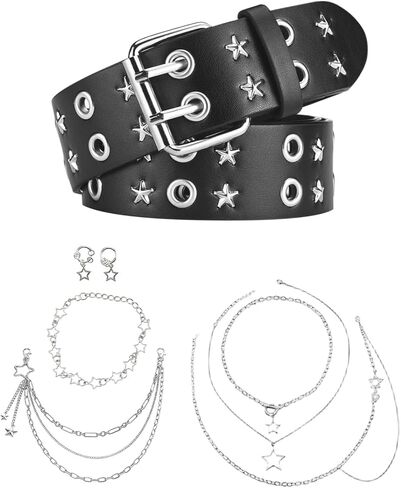 2Pcs Black Y2k Star Punk Belt,Studded Punk Rock Grunge EMO Goth Belt for Women,Hip Hop Y2k Accessories in Kuwait