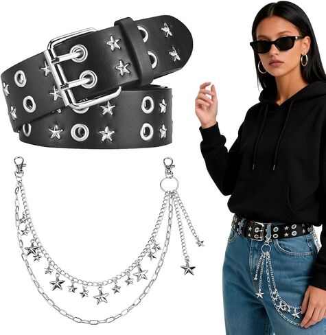 2Pcs Black Y2k Star Punk Belt,Studded Punk Rock Grunge EMO Goth Belt for Women,Hip Hop Y2k Accessories in Kuwait