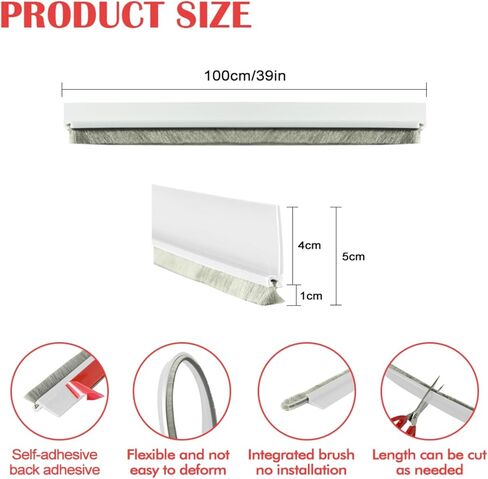Door Sweep for Bottom of Door, Self-Adhesive Door Draft Stopper, Triangular Design Ensures Draft Stopper Straight and Durable, Stripping Seal for Dust, Noise, and Air Insulation, White, 39" in Saudi Arabia