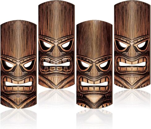 Soulchen 4 Pcs 11.8 Inch Wooden Tiki Masks Tiki Totem Hanging Decor Island Tropical Polynesian Hawaiian Luau Bar Party Wall in Saudi Arabia