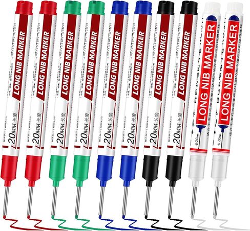 10 Pack Long Nib Marker, 20mm Long Head Deep Hole Markers Waterproof Construction Markers Marking Tool Deep Reach Pen for Carpenter Woodworking Metal in Saudi Arabia