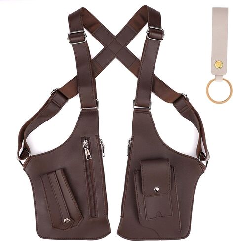 Double Shoulder Armpit Bag, Leather Hidden Underarm Strap Wallet Adjustable Anti Pickpocket Accessory with Dual Pouches for Men & Women in Saudi Arabia