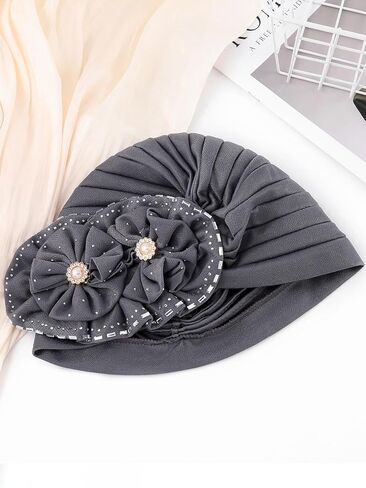 Woeoe Women Auto Gele Headwraps Gold Flower African Turban Pre Tied Beanie Caps Headwear in Saudi Arabia